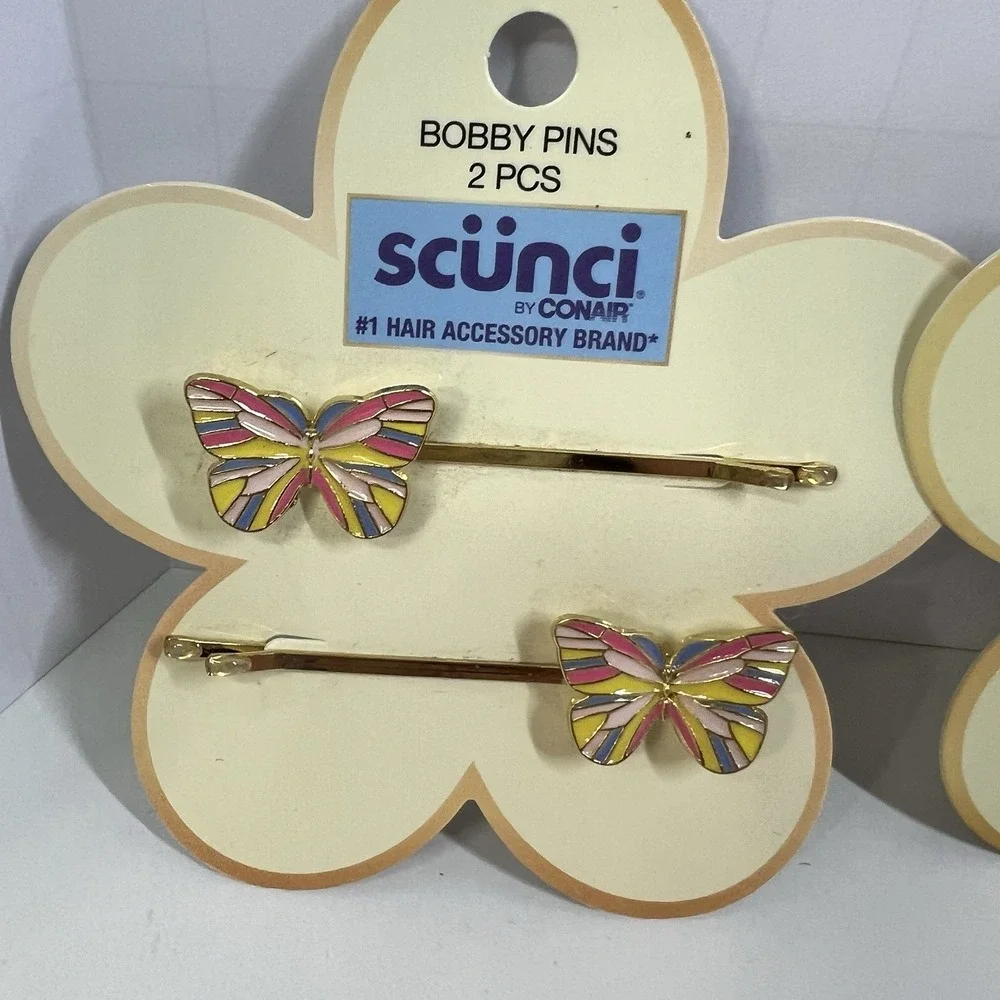 Scunci Bobby Pins Bundle Butterfly Daisy‎ Gold Hair Clips New Pink Flowers Fun